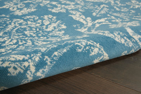 2' X 4' Blue Damask Power Loom Area Rug